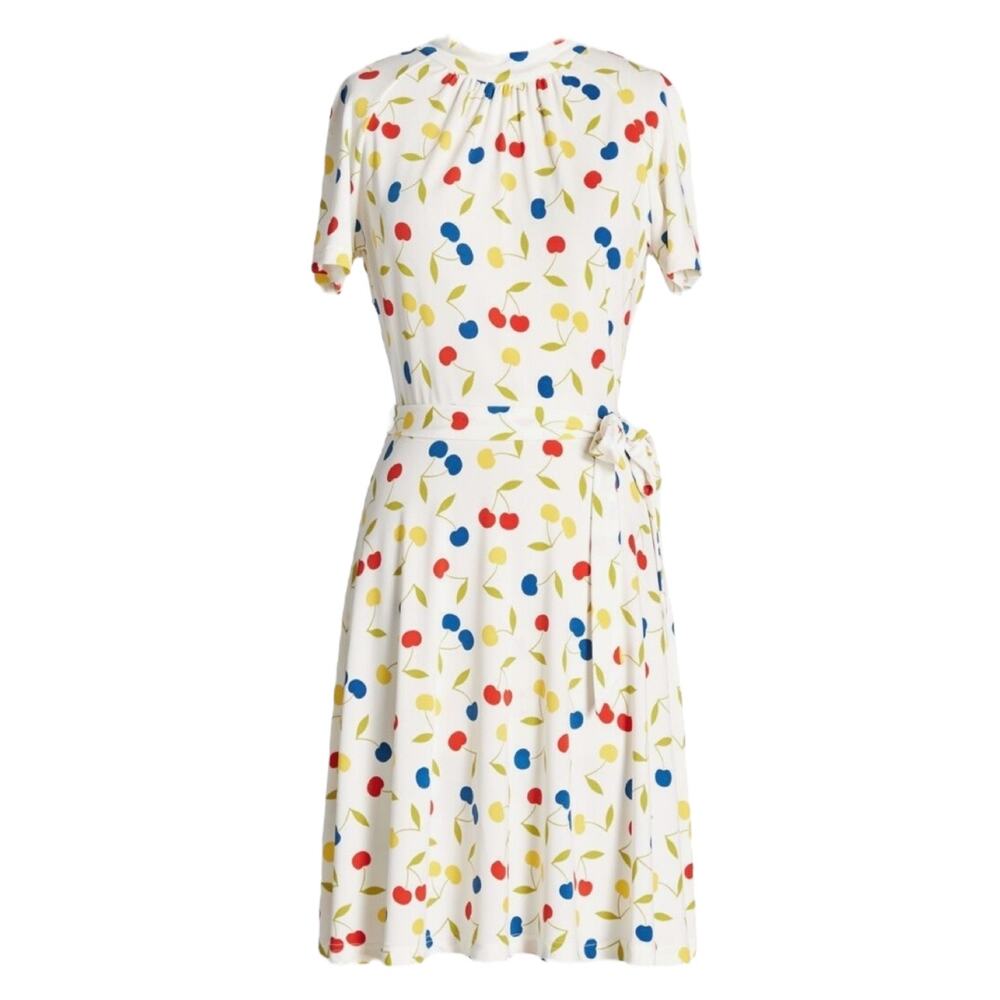 ModCloth Cherry Print retro swing Fit & Flare Dress mock neck & belt XL